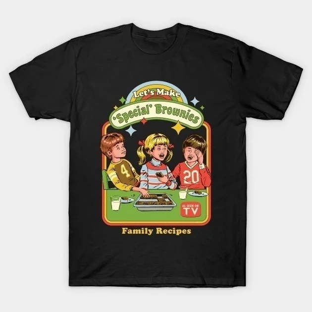 

PUDO-JBH Summer Unisex Cute Nostalgia Funny T-Shirt Let's Make Special Brownies Vintage 80s Fashion T-Shirt Hipsters