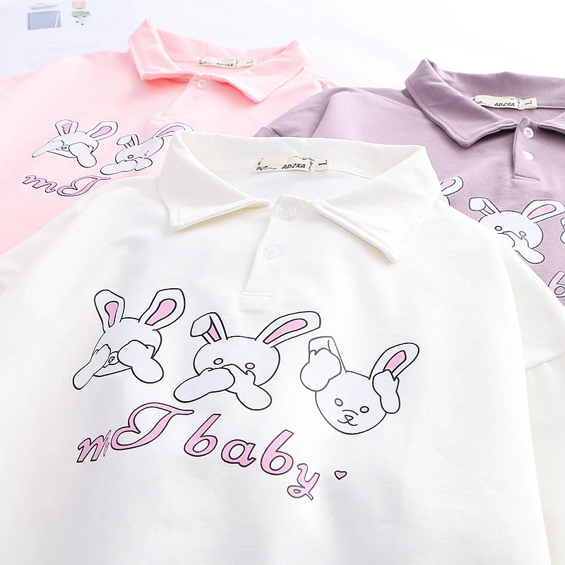 Kawaii Bunny/женские толстовки Harajuku с милым Кроликом пуловер длинными рукавами Kpop 90 s