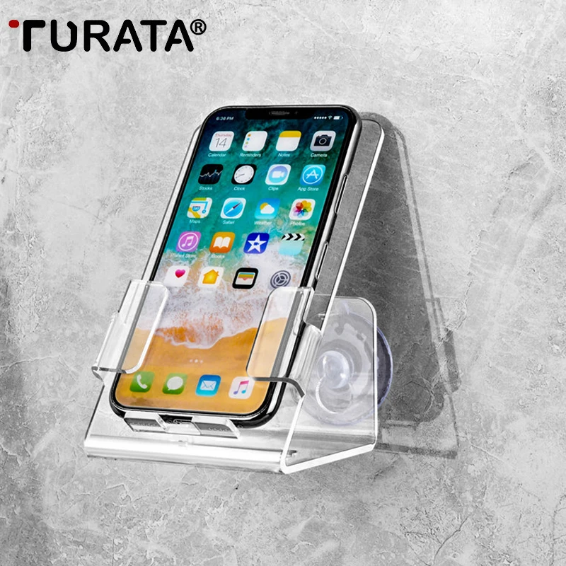 

TURATA Clear Mobile Phone Tablet Holder Stand For iPhone Wall Mount Smart Phone Tablet Hanging Stand Charge Holder Bracket Shelf