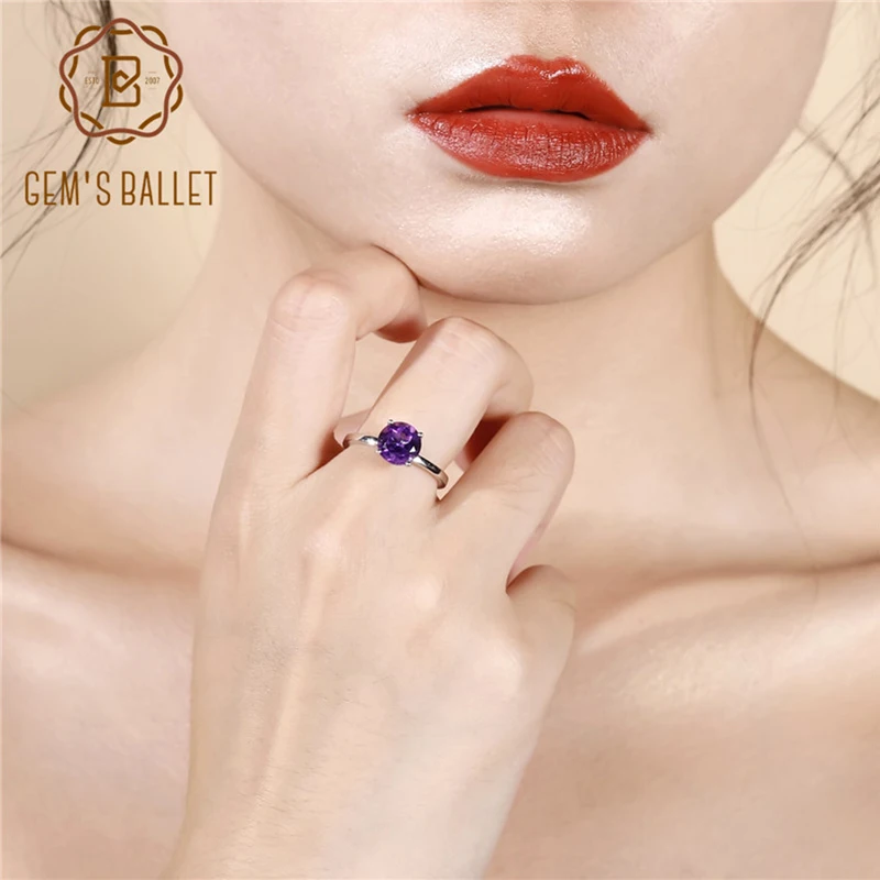 Gem's Ballet 2.04Ct натуральный аметистовый драгоченный камень фиолетовое кольцо для помолвки из натуральной 925 пробы Серебряное кольцо для женщин