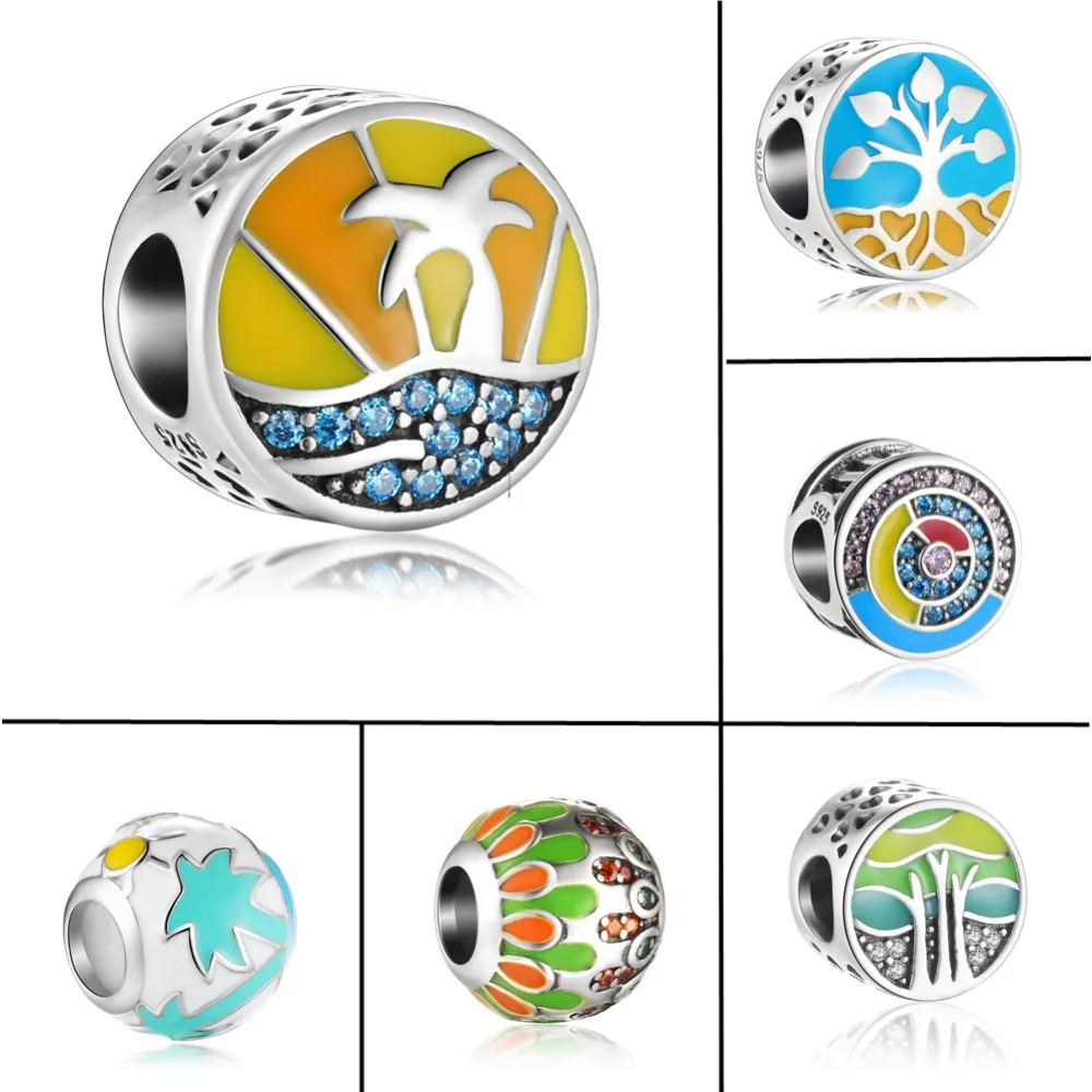 

ZMZY New Fresh Antique Original 925 Sterling Silver Charm Bead Summer Enamel fit Pandora Charms Bracelet Women Gift Jewelry