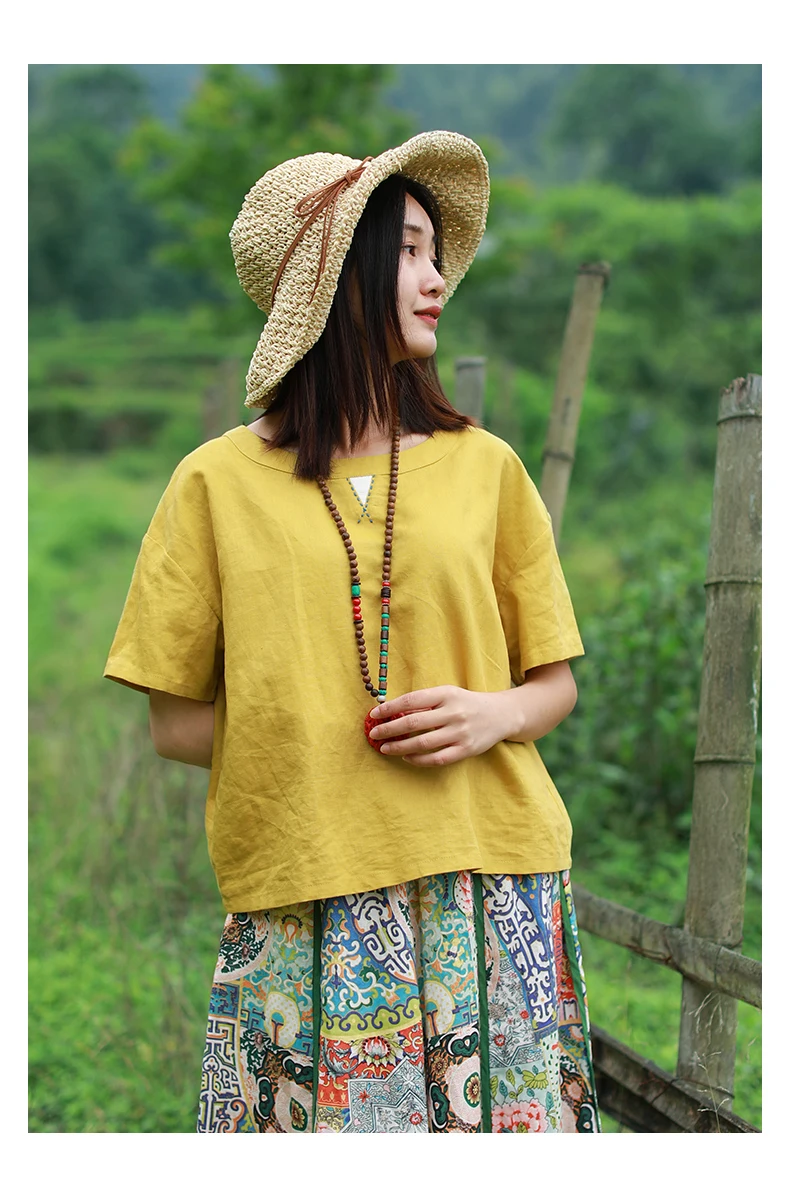 LZJN Women Tops Blouses 2019 Summer O Neck Short Sleeve Cotton Linen Shirt Casual Loose Work Blouse Retro Party Top Blusas  (16)