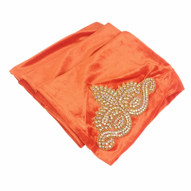 Бриллиантовый длинный бархатный шарф Тюрбан головной убор нигерийский тюрбан стильный головной женский мусульманский шарф шапочки под хиджаб женский тюрбан - Цвет: Оранжевый