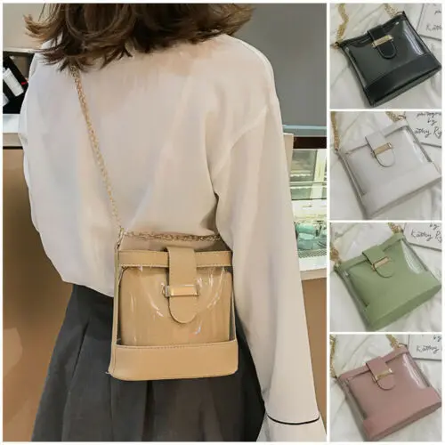 

Women Transparent PVC Clear Chain Jelly Bag Tote Handbag Messenger Shoulder Bag