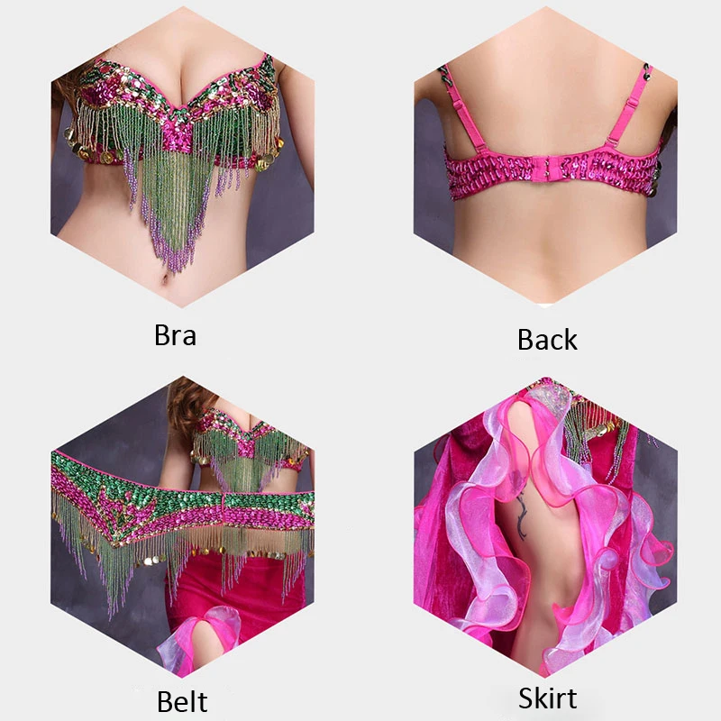 New Design Bellydance Costume For Women Belly Dancing Clothes Belly dance Skirt Oriental Bollywood Bra Belt Dress Set Adult