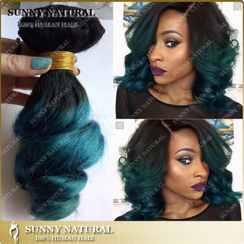 7A Grade Ombre Green Brazilian Human Hair Extensions curly 100g Black