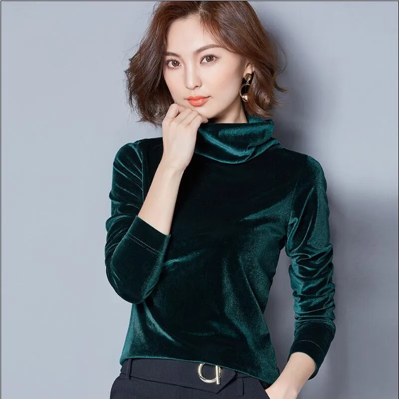 

2019 Autumn office lady turtleneck Velvet Blusas Top,Winter Warm Velvet Blouse Women's Velour Shirt Plus Size M-6XL 7XL