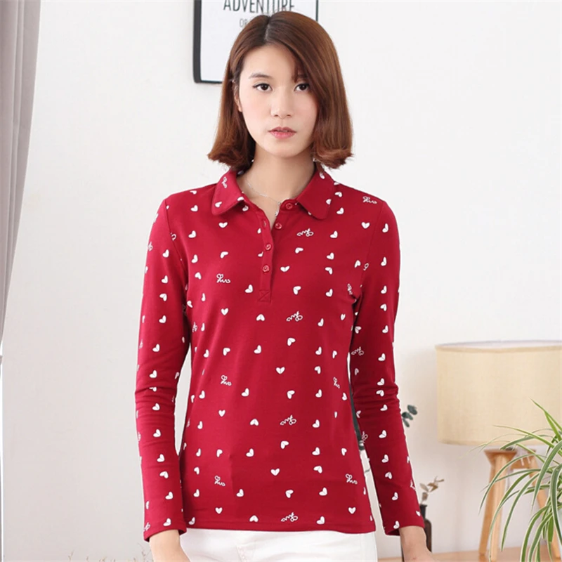 

2018 Autumn Winter Polo Shirt Women long Sleeve polo feminina Casual Shirts Lady Fashion Printing Slim women polo shirt Clothing
