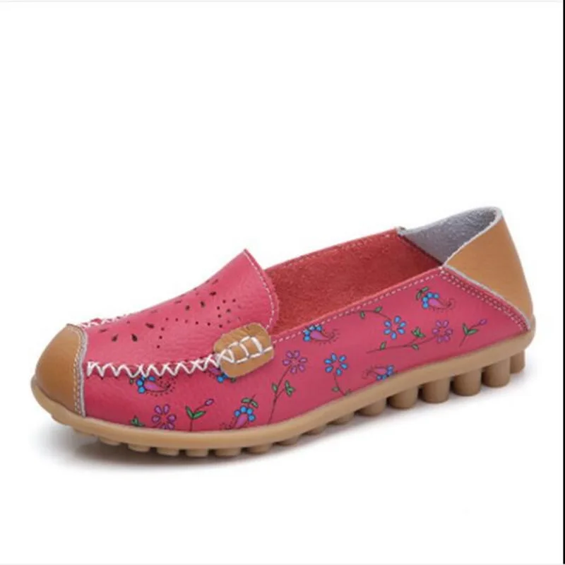 

Spring summer genuine leather hollowed-out women's shoes Ballet Flats Loafers Ladies Slip On Casual Flat Shoes