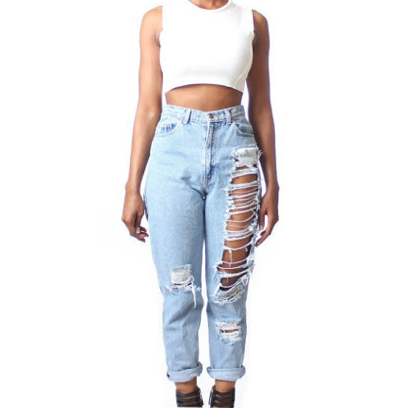Preppy Chic Denim Harem Pants Blue Elastic Jogger Cowby