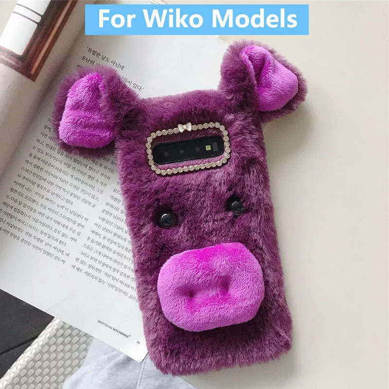 

Plush Lucky Pig Case for Wiko Lenny 5 3 Harry Robby 2 Freddy Tommy 2 3 Soft Fur Cute 3D Piggy Ears Fluffy Protective Case Cover