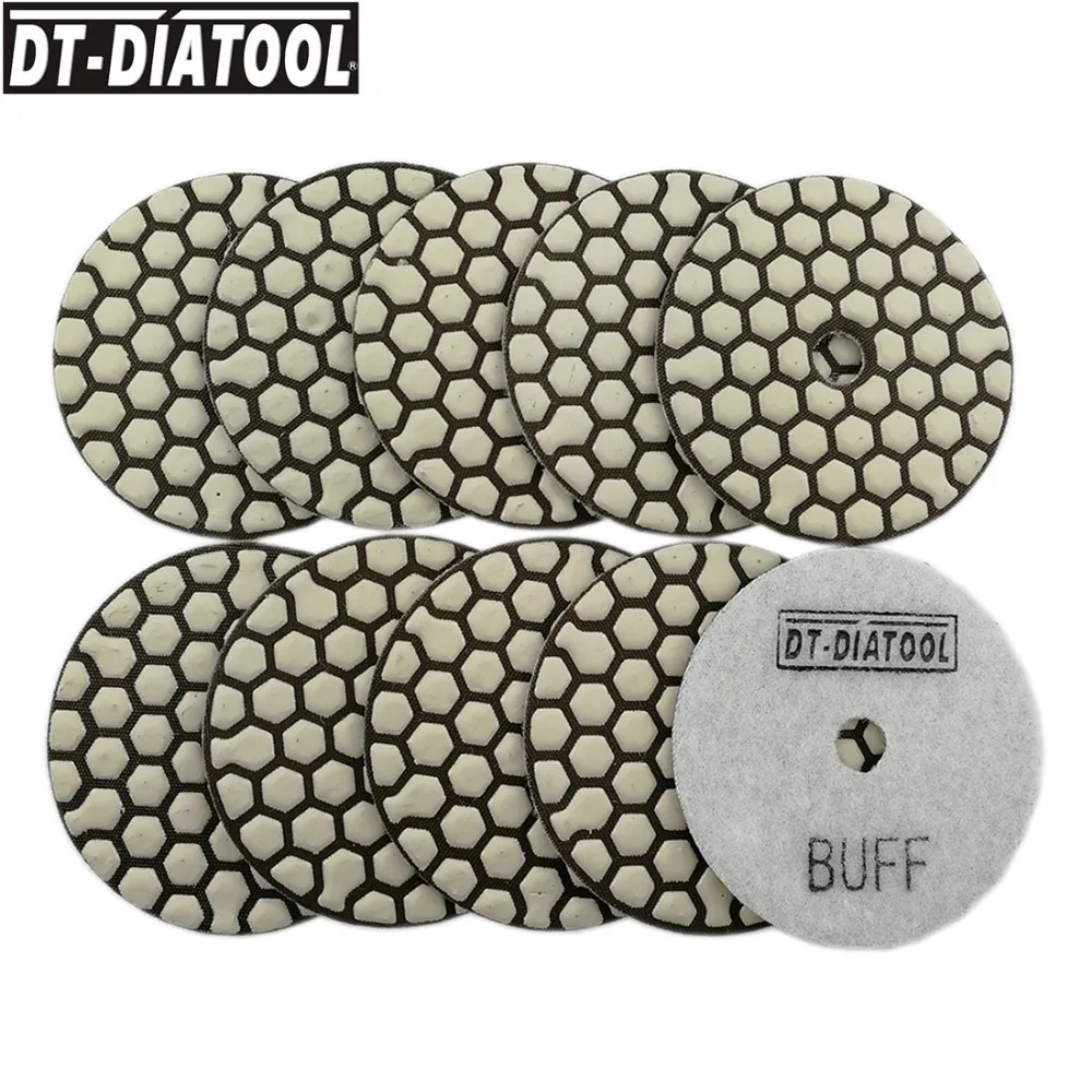 

DT-DIATOOL 10pcs Resin Bond Diamond Flexible for different shape Polishing Pads Dry Sanding Discs 80mm Diameter 3inch WHITE BUFF