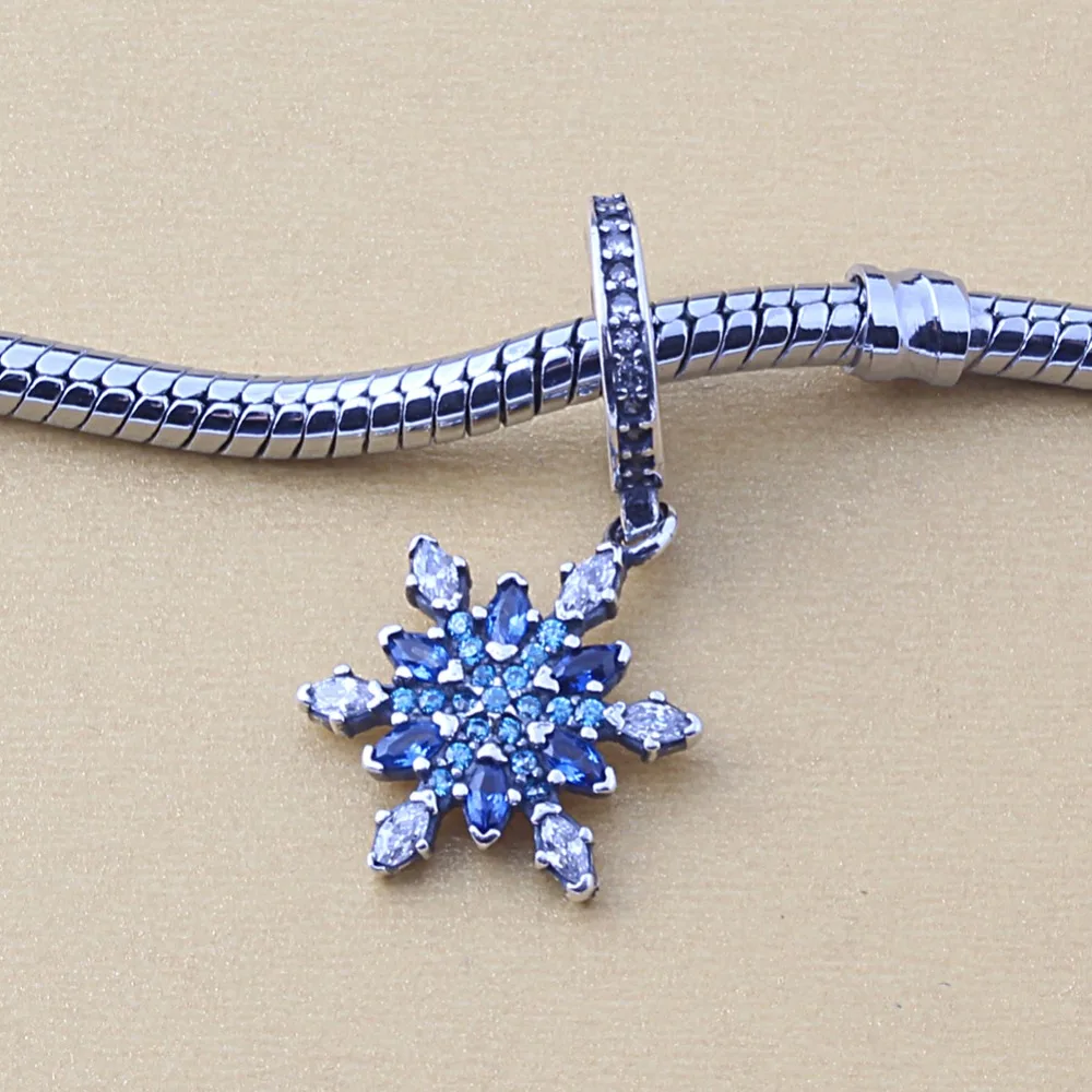

ZMZY Brand Fits Pandora Bracelets 100% 925 Sterling Silver Beads Crystalized Snowflake Blue Crystal CZ Original Charms Wholesale