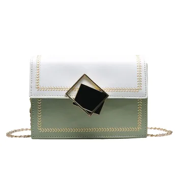 

Small Bags For Women Summer Pu Fresh Slung Bags Cover Contrast Color Small Square Bag Chain Wild Shoulder Bag Sac De Plage J#