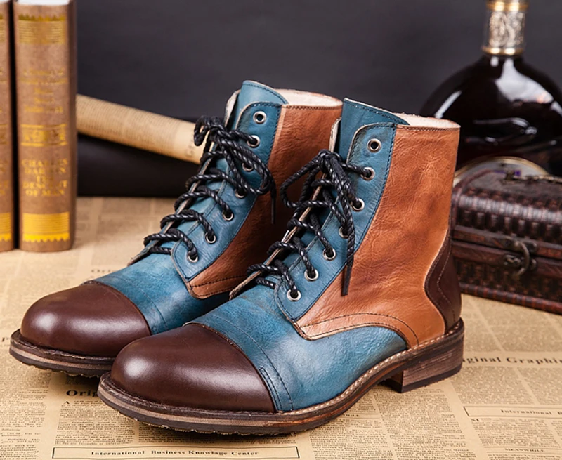 

Choudory New Genuine Leather Motorcycle Men Cowboy Boots Lace High Top Ankle Boots Men Shoes Autumn Winter Leather Men Boots