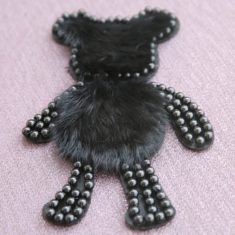 

1 PCS Big Beaded Black Bear Patches with Fur Sew on Patches Badges for Clothes Jeans Jackets Vest Bag Decoration