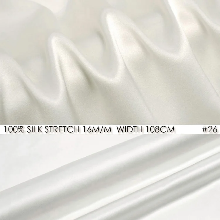 

SILK STRETCH SATIN Fabric 108cm width 16momme/95% Pure Silk Fabric+5% Spandex Natural White fabric for Wedding Party Dress NO 26