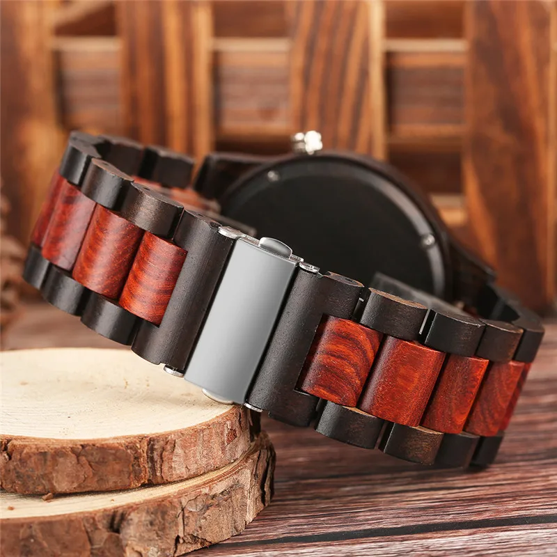 Men s Watch Round Vintage Bamboo Wood Case Luxury Natural Sport Wristwatch with Full Wooden Band 5
