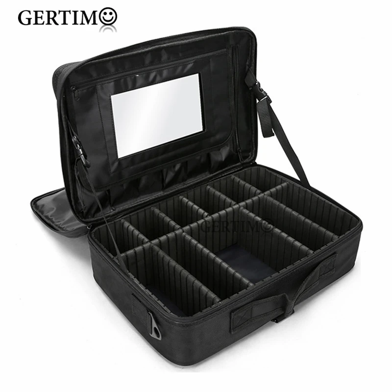  New Makeup Bag with Mirror Large Capacity Women Professional Cosmetic Manicure Bag Portable Make up