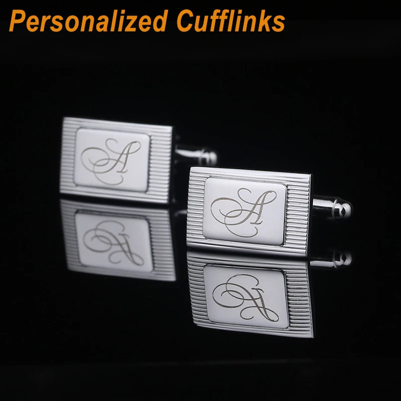 Personalized Cufflinks Engraved Name Design Silver Shirt Customized Cuff Link Wedding Clips Groom Best Man Usher Gitfs CL-022