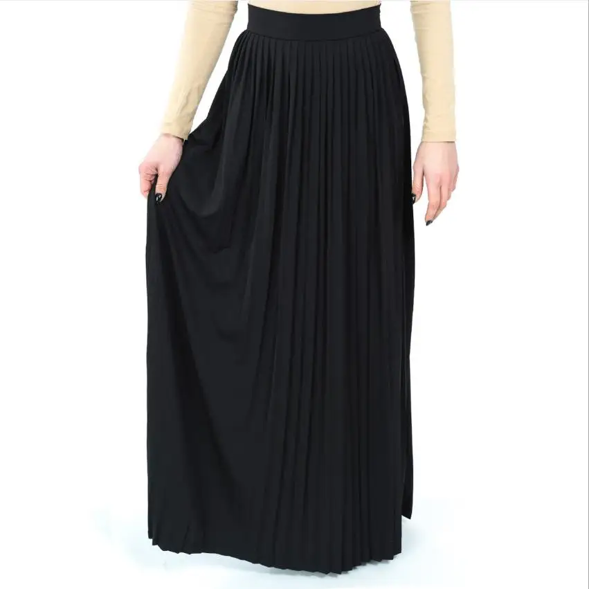 4 Colors 105cm Womens' Elegant Modest Muslim Islamic long pleated skirt