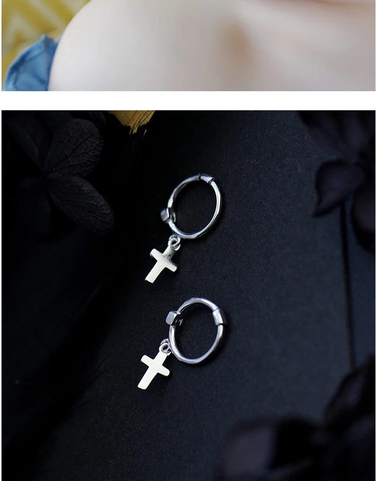 New Fashion Small Cross Hoop Earrings for Women Exquisited 925 Sterling Silver Ear Piercing Huggie Earring Pendientes Aro Plata (2)