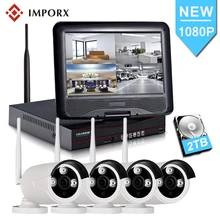 4CH 1080 p NVR Kits 2MP 10′ display LCD HD de Segurança Ao Ar Livre Sem Fio IP Video Surveillance Camera Kit CCTV Wi-fi sistema de câmera