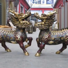 Xd 001424 2" Китай бронза Перегородчатой оленей рога Красный Огонь Кирин Kylin Пара бог Статуи животных