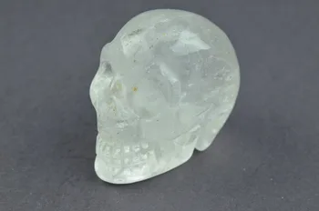 

6688011++++White Natural Quartz Crystal Hand Carved Skull Realistic Healing SK6