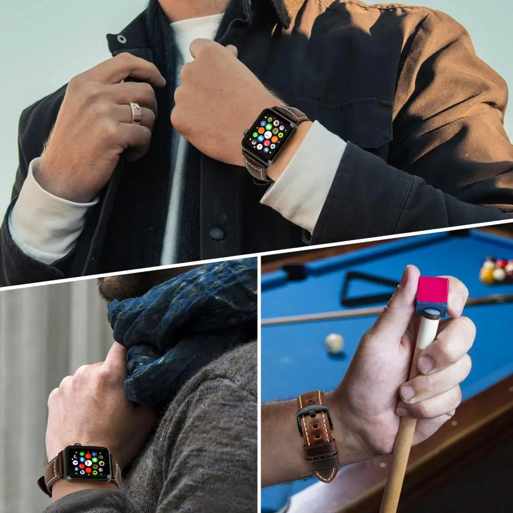 MAIKES ремешок для часов из натуральной кожи Apple Watch iWatch 38 мм 42 44 40 apple Series 4 3 2 1|band for