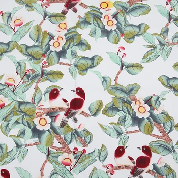 

Handmade DIY Fabric Elastic Printed Cotton Poplin Fabric Birds and Flowers.