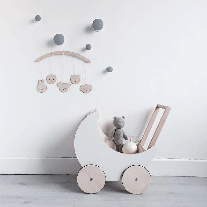 

Sweet White Dolls Moon Car Trolley Suitcase Girls Dolls Accessories Pretend Play Wooden Toy Lovely For Kids Birthday/Xmas Gifts