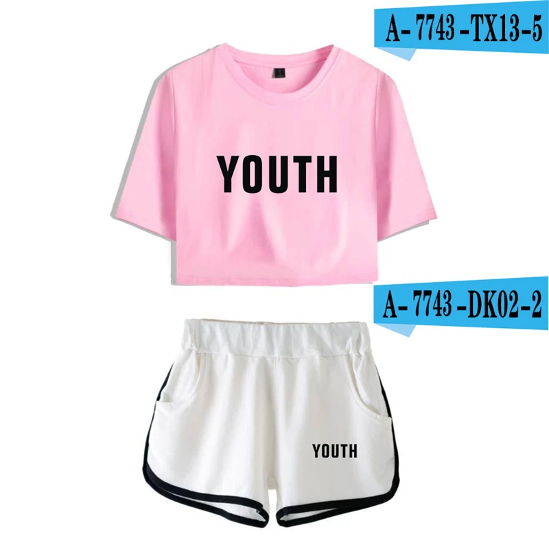 

Shawn Mendes Crop Top Set Cropped Pink Suits Printed Streetwear Women Short Sportswear Top And Shorts Set Tracksuit