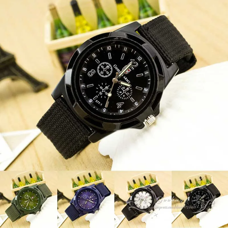 

Hot Sale Army Men's Quartz Wristwatch Watch Reloj Clock Nylon Band Strap Three No Function Dials High Quality