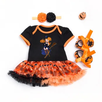 

Short Sleeve Summer Halloween Girl Clothes Sets Bodysuit+Headwear+Sock 3PCS Clothing Set New Style Novelty Halloween Cute Outfit