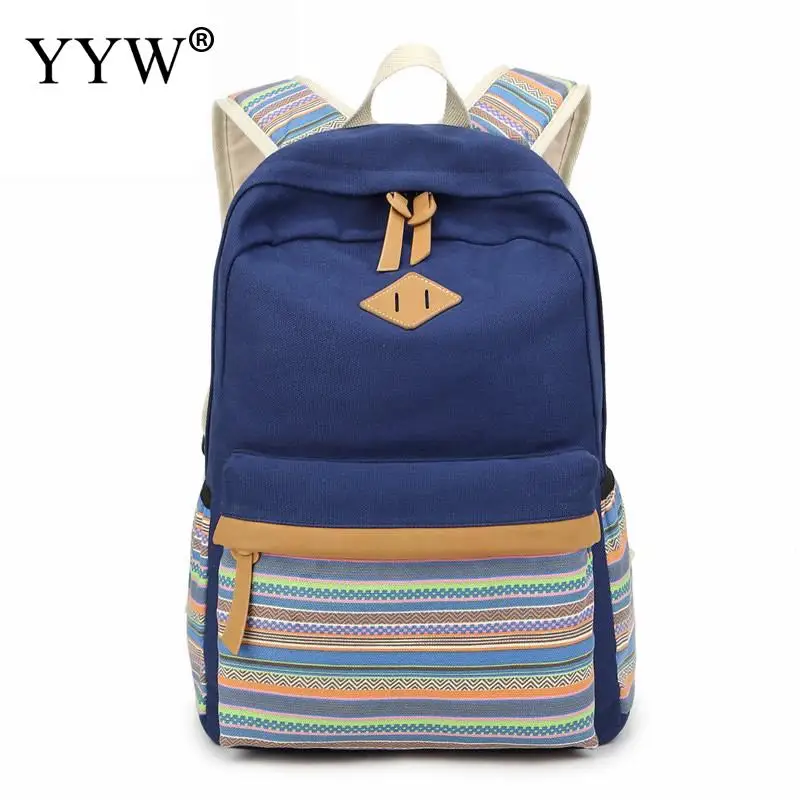 

New Arrival Waterproof Canvas Backpacks For Teenage Girls Boys Student Striped Korean backpacks Computer school bag