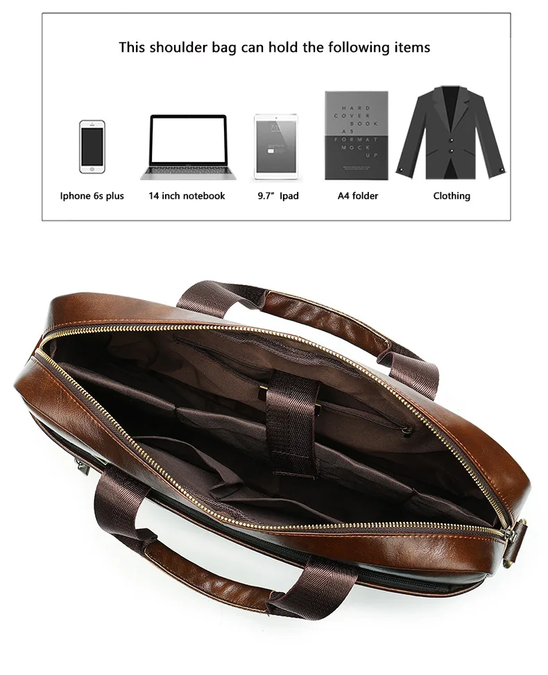 MVA New Arrivals Men`s Briefcase Quality Zipper Men`s Shoulder Bag and Genuine Leather Men Messenger Bag Men Casual Handbag