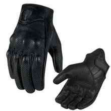 Guantes negros de cuero perforado de la motocicleta de los hombres del dedo completo de la vendimia 2018 guantes de la motocicleta de la cubierta de la motocicleta