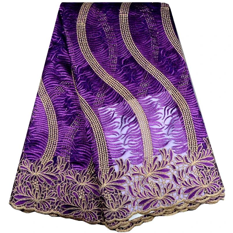 

Factory Direct Sale New Design African Lace Fabric 2017 High Quality Purple Color French Tulle Lace Fabric For Wedding Dress