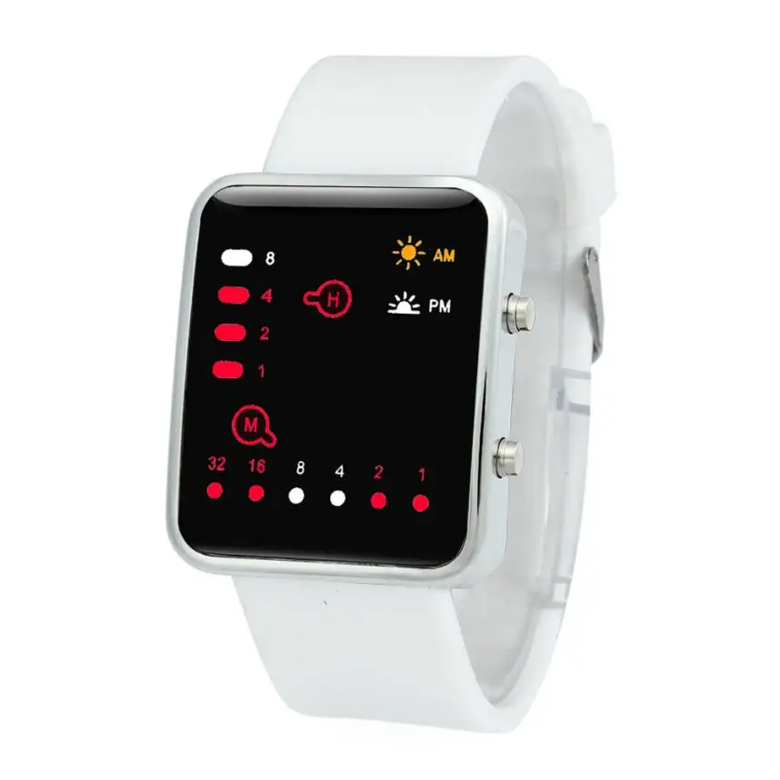 Новые дизайнерские женские мужские цифровые красные светодиодный спортивные часы Binary наручные часы, силиконовый 327 - Цвет: J
