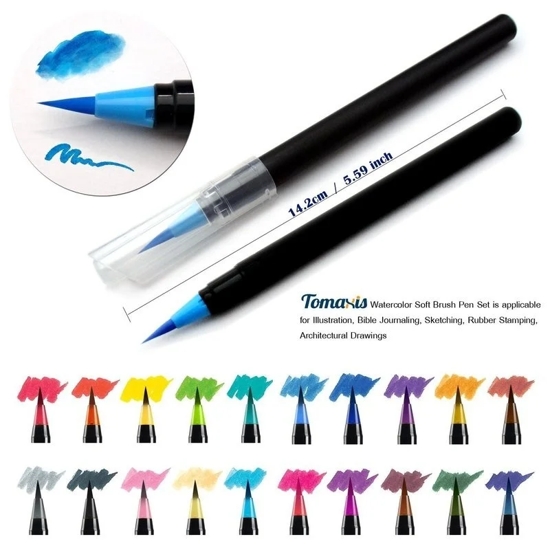 

20 Colors Watercolor Brush Pens Set Painting Markers Pen For Sketch Drawing Premium Soft Water Color Pen