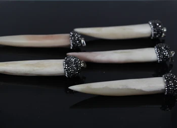 

5Pcs Ox bone point Pendant,druzy Ox bone with Rhinestone cap Paved bullet Pendant beads,Fine Jewelry Making