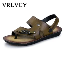 Мужская повседневная обувь; модные сандалии; летние мужские шлепанцы; кожаная обувь; пляжные дышащие домашние тапочки