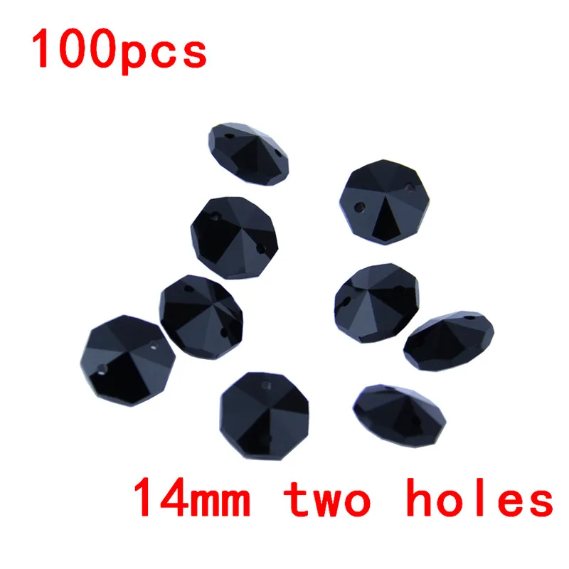50pcs 14mm 2 Holes Octagon Crystal Glass Prism Decoration Beads Lots Mixed