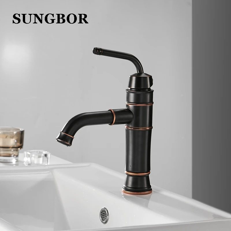 Elegant Black Brass Retro Bathroom Basin Sink Mixer Taps Deck Mounted
