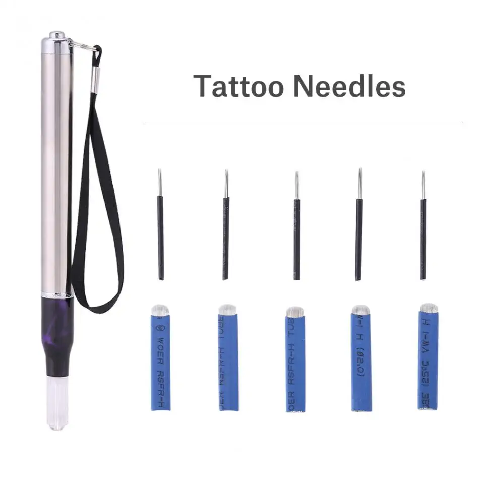 

New Microblading Pen With LED Light Multifunction Needle Blade Manual Eyebrow Tattoo Machine + 5pcs R5 + 5pcs 18 pins Needles