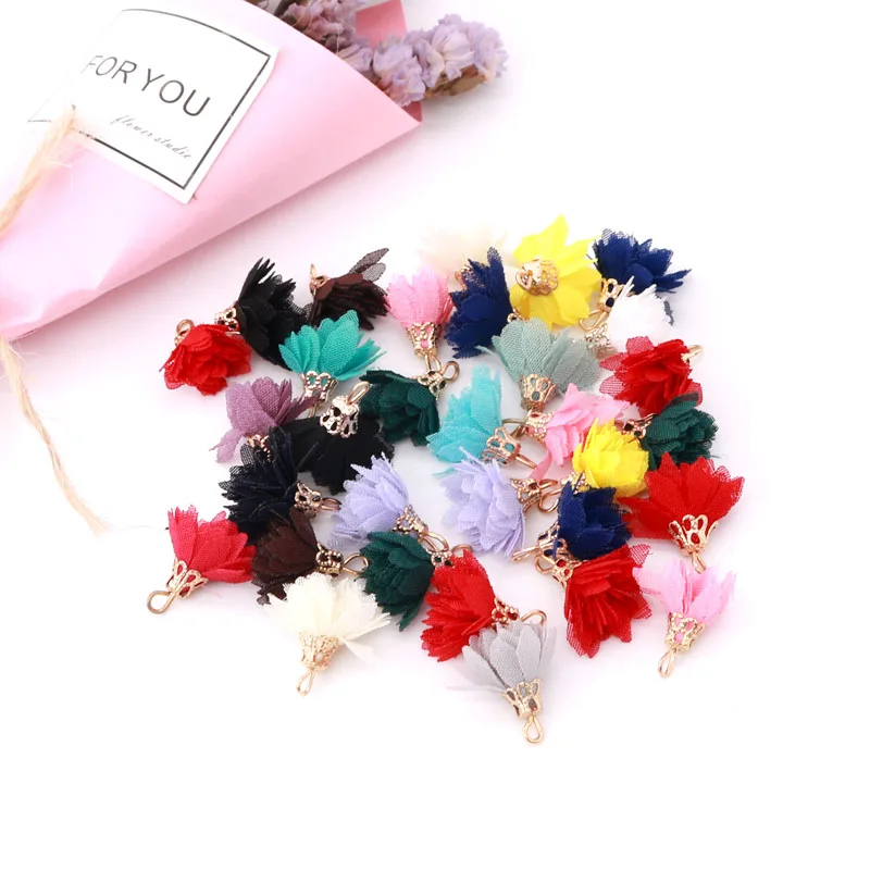 

20pcs/lot Fabric Flower Tassel Pendants For Keychain Cellphone Straps Jewelry Charms Pendants Diy Sewing Accessories