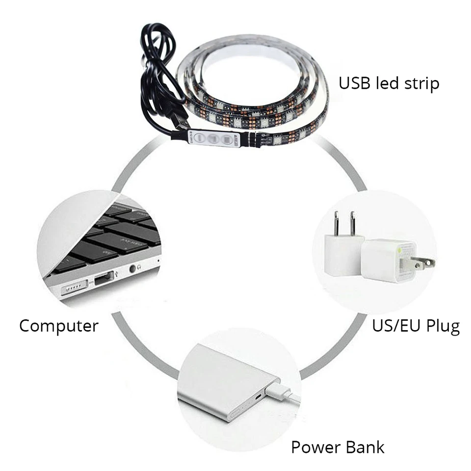 GUXEN DC5V Светодиодная лента USB разъем SMD 5050 60led/M RGB без мерцания полоса освещения для