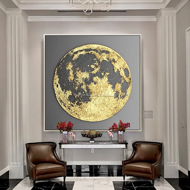 Gold art abstract globe painting on canvas cuadro decoraction thick texture original wall art picture for living room home decor