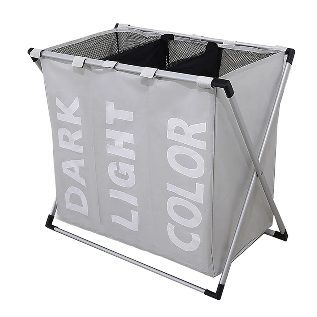Canvas Laundry Hamper Basket Storage Bag Metal Frame Free Stand Thicken Fabric Made, Durable and Reusable	